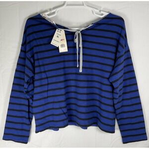 NWT‎ Women's Levi's Long Sleeve Blue & Black Striped Silver Tie Shirt XL